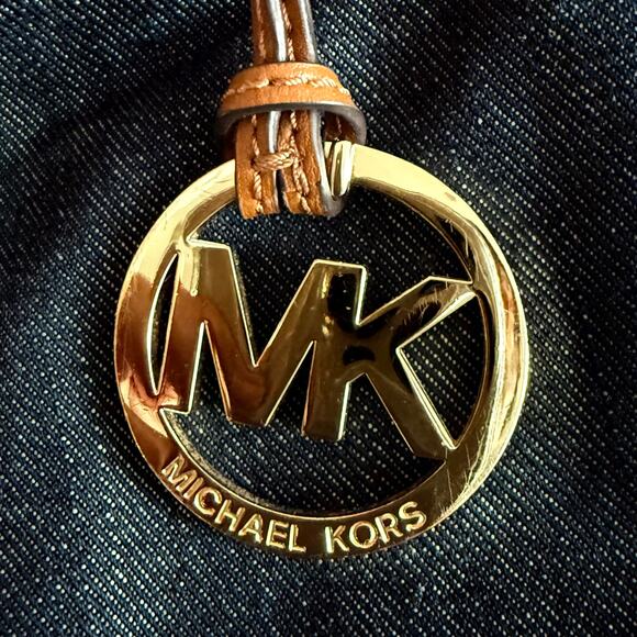 MICHAEL KORS Marina Large Drawstring Tote Bag in Navy Denim and Brown Leather - Picture 6 of 8